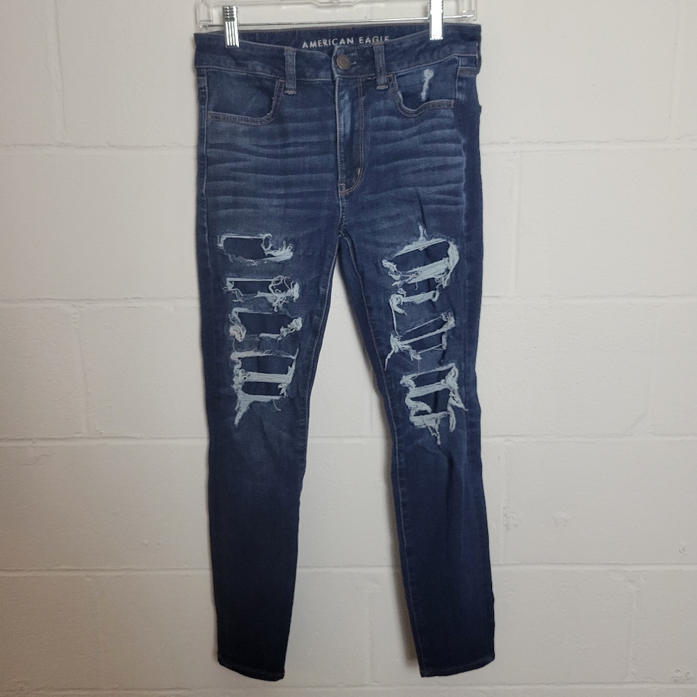 American Eagle Outfitters Destroyed Distressed Patched Hi Rise Jegging 6